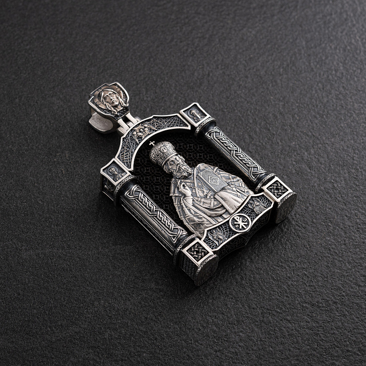 Серебряный кулон "Николай Чудотворец. Архангел Михаил" (эбеновое дерево) 1607 от ювелирного магазина Оникс - 2