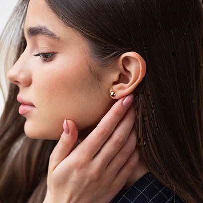 Серьги - пусеты "Полусфера" в желтом золоте (0.7 см) с08203 №3