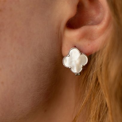 Серебряные серьги "Клевер" с перламутром 122114 №3