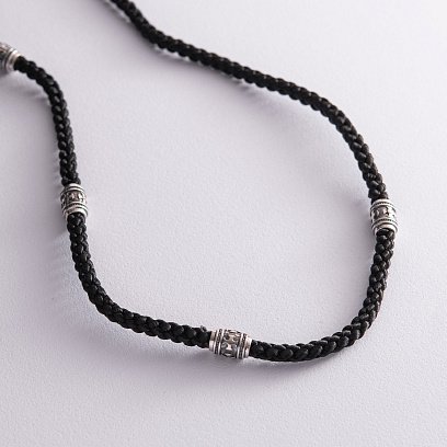 Чоловічий православний хрест на шнурі з ебенового дерева і срібла 181183 №6