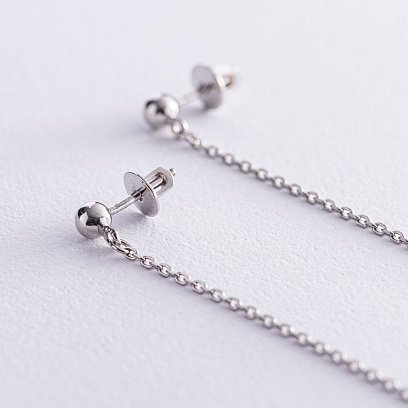 Серебряные серьги - пусеты "Шарики на цепочке" 40018 №6