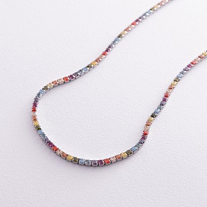 Срібне кольє "Різнокольорове" з фіанітами 181262 №4