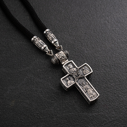 Срібний хрест "Розп'яття. Молитва" на шнурку 1062 №8