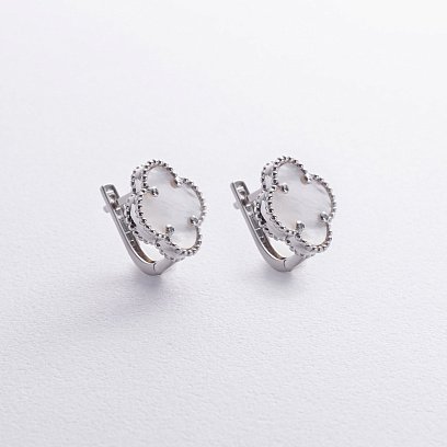 Серебряные серьги "Клевер" (перламутр) 123365 №5