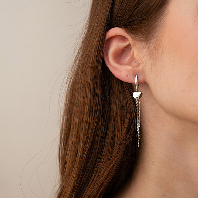 Висячие серьги "Сердечки" в серебре 123485 №3