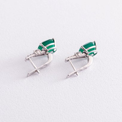 Серебряные серьги (фианиты, агат) 2910/9р-GRAG №4