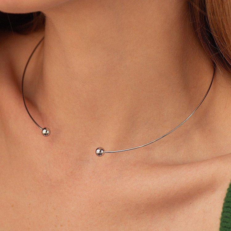 Колье - чокер "Miley" (белое золото) с шариками кол02551 от ювелирного магазина Оникс - 6