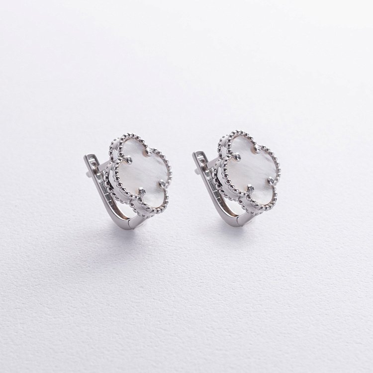 Серебряные серьги "Клевер" (перламутр) 123365 от ювелирного магазина Оникс - 4