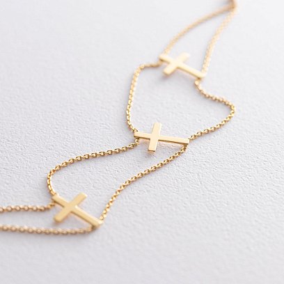 Кольє - чокер з хрестиками в жовтому золоті кол00981 №3