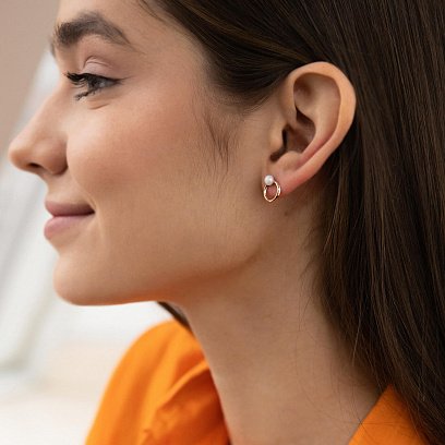 Сережки - пусети "Кругообіг" з перлами (червоне золото) с08229 №7