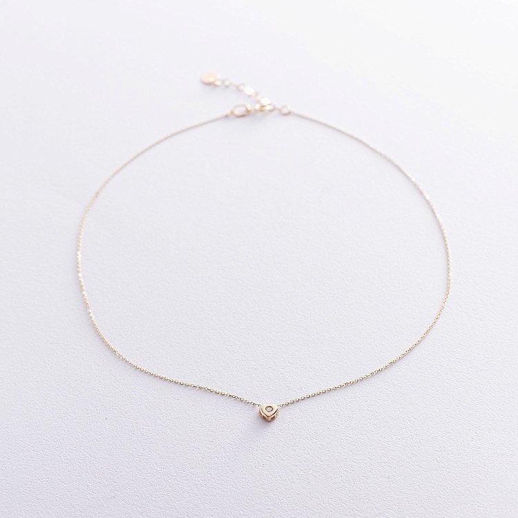 Золотое колье "Сердечко с фианитом" кол01624 от ювелирного магазина Оникс