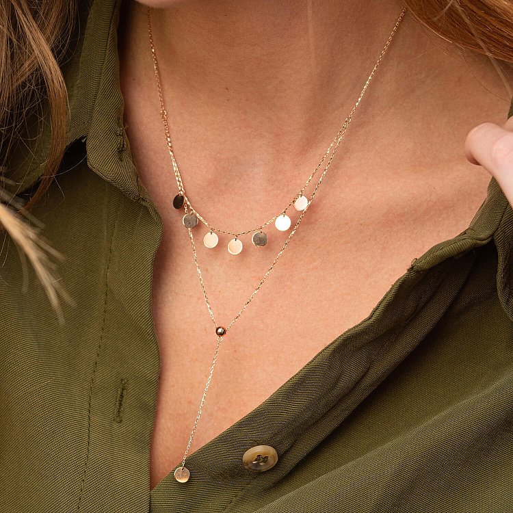 Двойное колье - галстук "Монетки" в красном золоте кол02284 от ювелирного магазина Оникс - 4