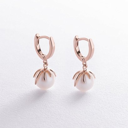 Серьги в красном золоте (культ. пресн. жемчуг) с08582