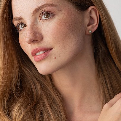 Сережки - пусети з перлами (жовте золото) с08505 №2