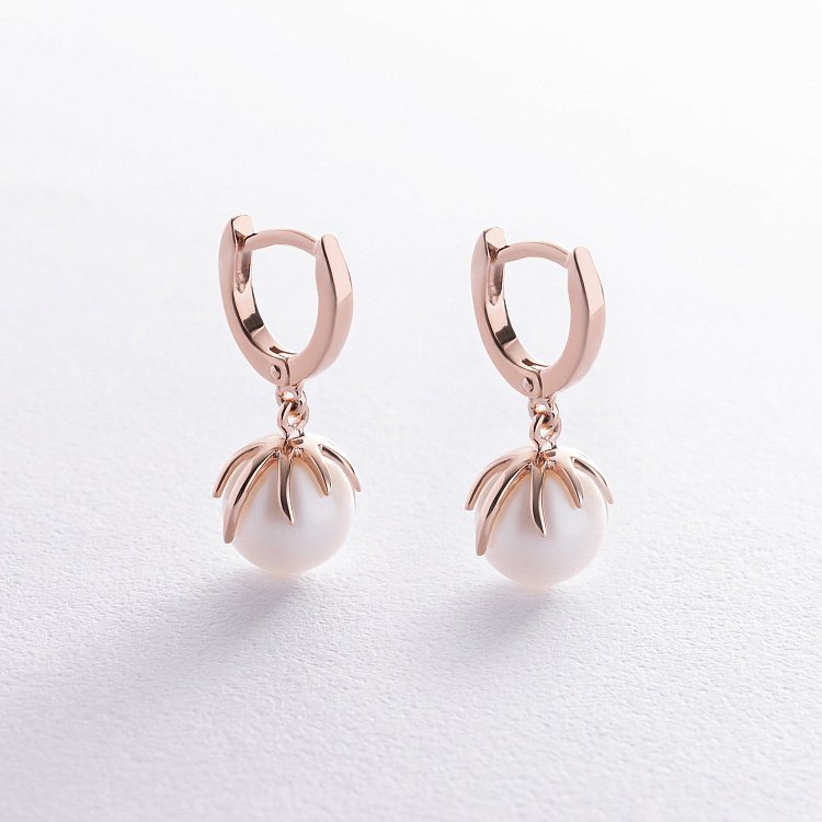 Серьги в красном золоте (культ. пресн. жемчуг) с08582 от ювелирного магазина Оникс