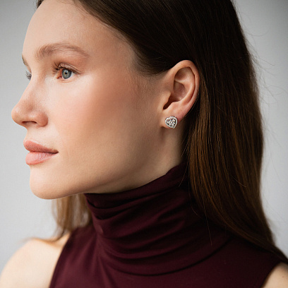 Золотые серьги - пусеты "Сердечки" с бриллиантами сб0613cha №2