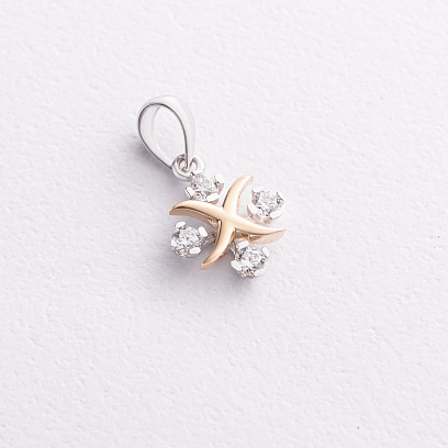 Кулон "Клевер" с фианитами (белое, желтое золото) п04105