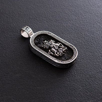 Срібний кулон "Св. Георгій Переможець" з ебеновим деревом 950 №6