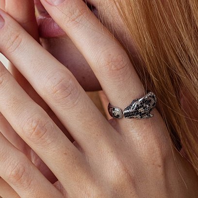 Серебряное кольцо "Пантера" с фианитами 386 №4