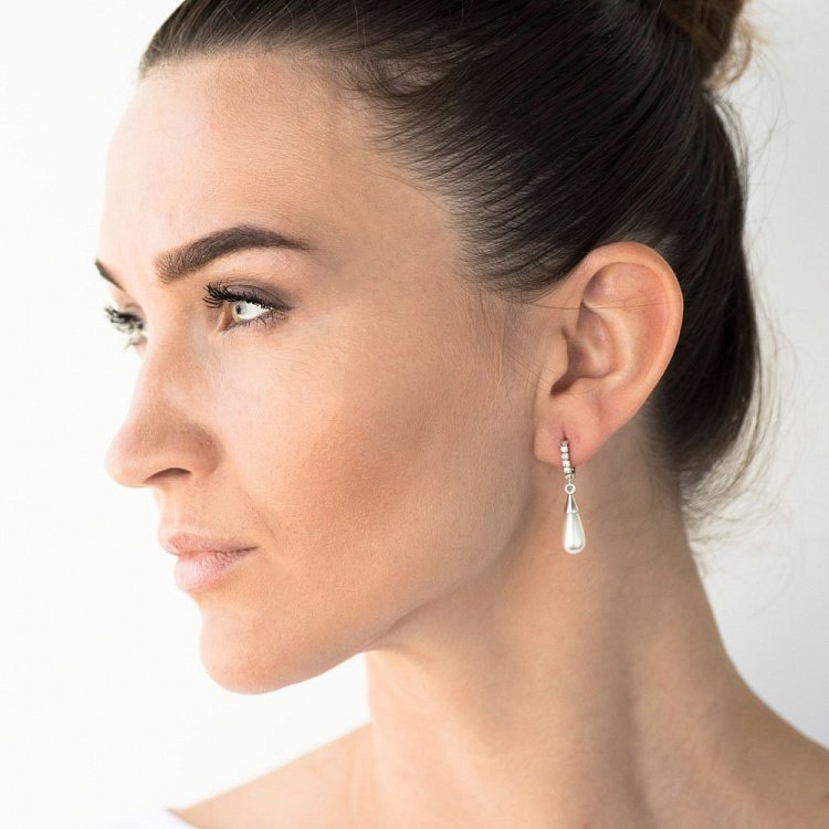 Серебряные серьги (искусственный жемчуг, фианит) 121626 от ювелирного магазина Оникс - 3