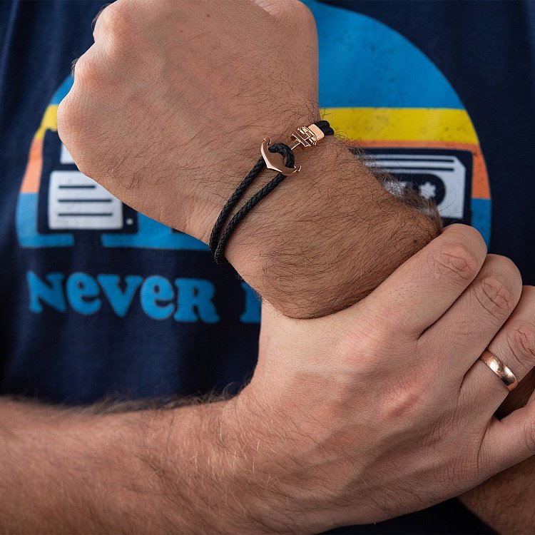 Каучуковый браслет "Якорь" с золотой вставкой б02765 от ювелирного магазина Оникс - 6