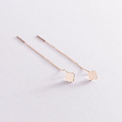 Серьги - протяжки "Клевер" в желтом золоте с07735 №2