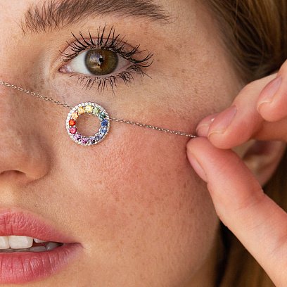 Золотой кулон с разноцветными сапфирами и бриллиантами пб0282nl №2