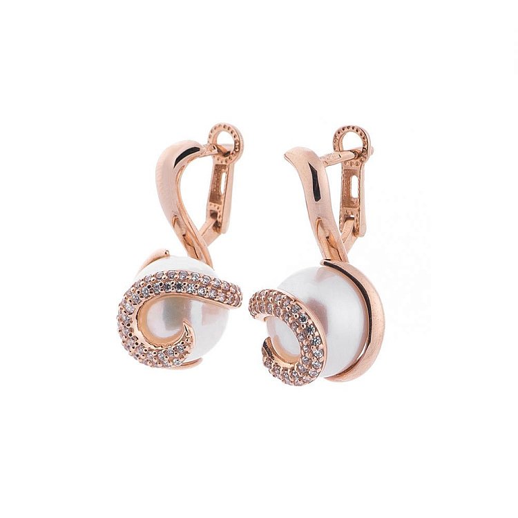 Серьги из золота с культ. пресн. жемчугом и фианитами с04991 от ювелирного магазина Оникс - 1