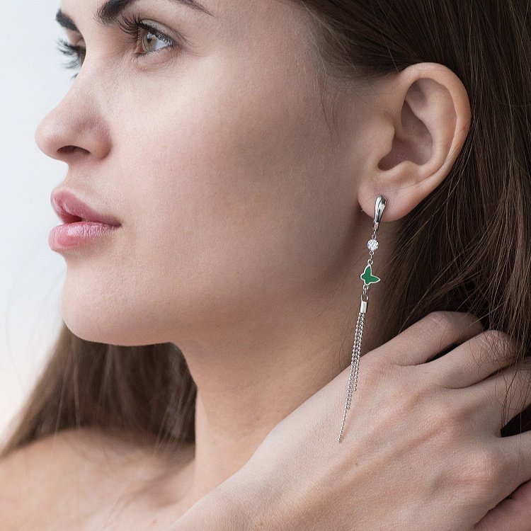 Срібні сережки з метеликами 122613 від ювелірного магазину Онікс - 1