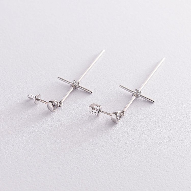 Сережки - пусети "Хрести" в білому золоті (фіаніти) с07368 від ювелірного магазину Онікс - 2