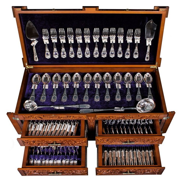 Набір столовий "Скриня" на 12 персон (124 предмета) н73023 від ювелірного магазину Онікс