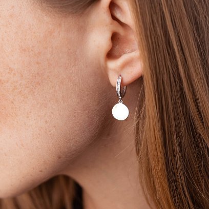 Серьги "Монетки" из белого золота (фианиты) с08010 №5