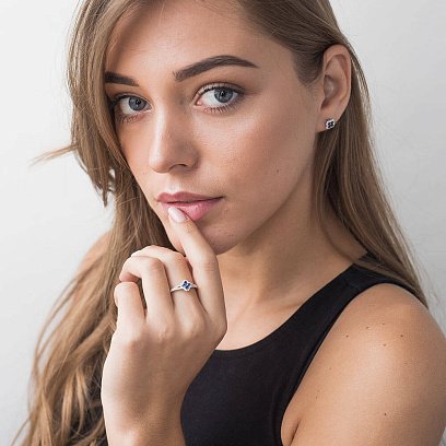 Золота каблучка з діамантами і сапфірами кб0098lg №5