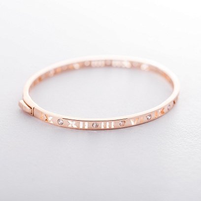 Жорсткий золотий браслет "Римські цифри" з фіанітами б04090 №2