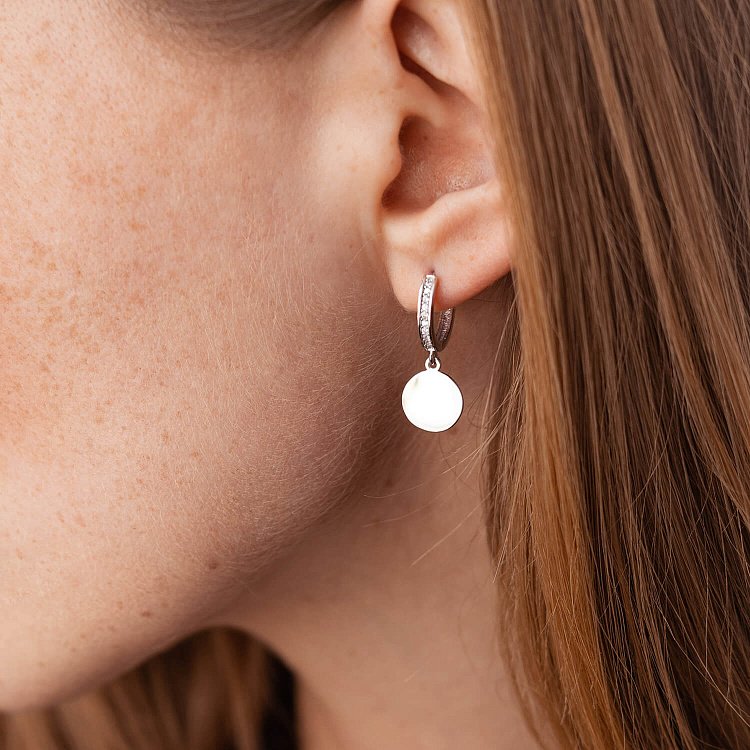 Серьги "Монетки" из белого золота (фианиты) с08010 от ювелирного магазина Оникс - 4