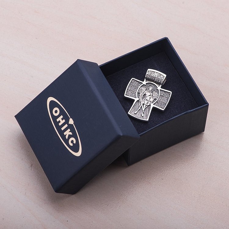 Серебряный крест "Ангел Хранитель. Георгий Победоносец" 132490 от ювелирного магазина Оникс - 7