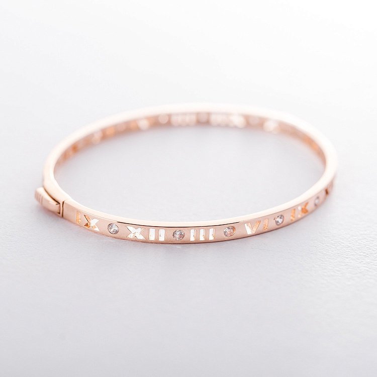 Жорсткий золотий браслет "Римські цифри" з фіанітами б04090 від ювелірного магазину Онікс - 2