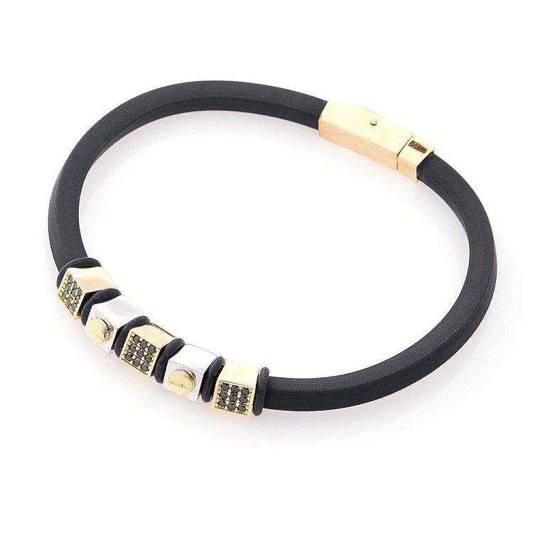 Каучуковый браслет с золотой застежкой (фианит) б03877 от ювелирного магазина Оникс