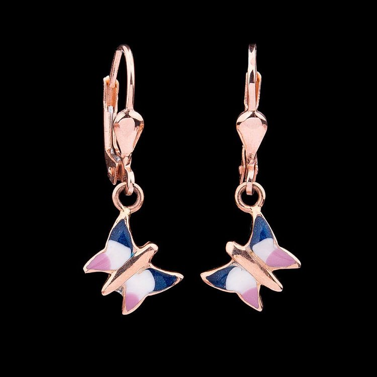 Золоті дитячі сережки "Метелики" (емаль) с01938 від ювелірного магазину Онікс - 2