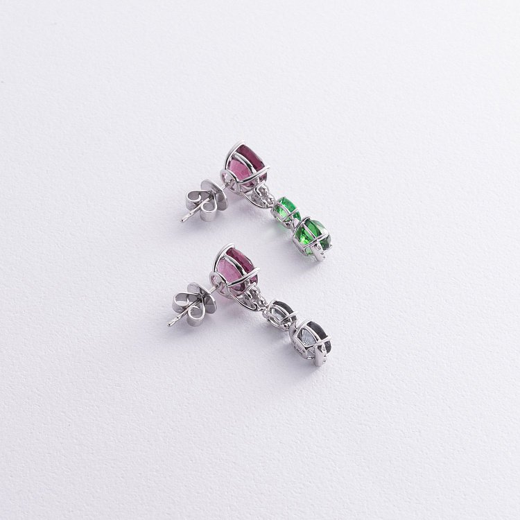 Золотые серьги - пусеты (бриллианты, родолиты, цавориты, демантоиды) сб0569nl от ювелирного магазина Оникс - 2