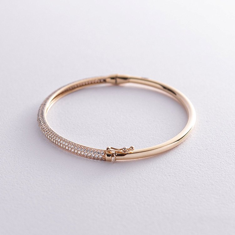 Жорсткий браслет у жовтому золоті (фіаніти) б02516 від ювелірного магазину Онікс - 4