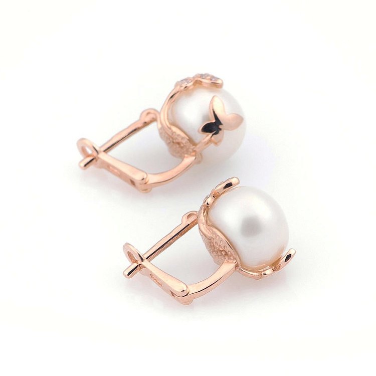 Золотые серьги с фианитами и культ. пресн. жемчугом с04996 от ювелирного магазина Оникс - 1