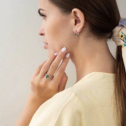 Золотое кольцо (празиолит, фианит) к04657 №4