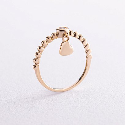 Каблучка "Сердечко" в жовтому золоті (фіаніт) к07065 №2