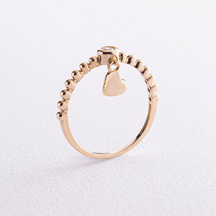 Каблучка "Сердечко" в жовтому золоті (фіаніт) к07065 від ювелірного магазину Онікс - 2