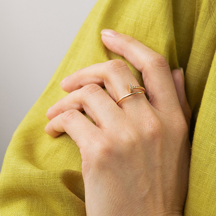 Кольцо "Гвоздь" в красном золоте (фианиты) к08438 от ювелирного магазина Оникс - 1