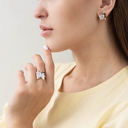 Золоті сережки "Метелики з фіанітами" с04435 №3