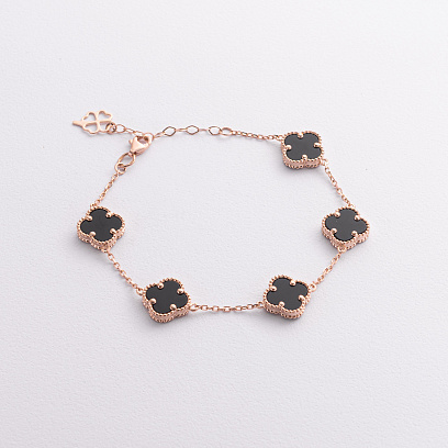 Браслет "Клевера" с ониксом (красное золото) б05739