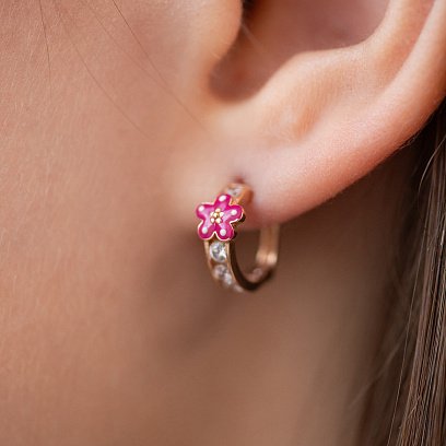 Детские золотые серьги "Цветочки" с эмалью с04075р №4