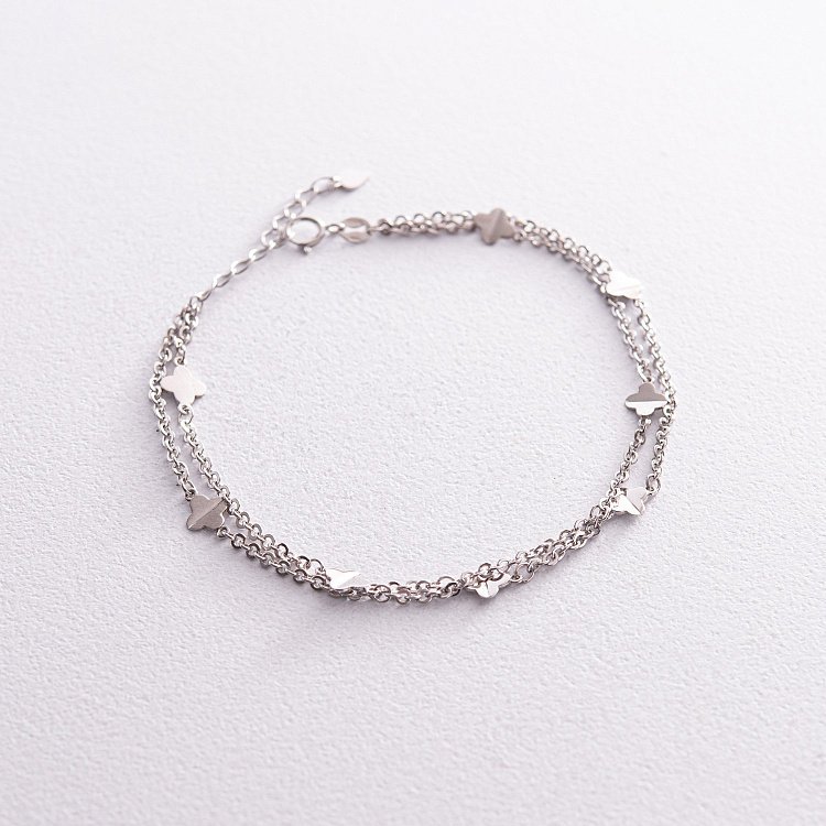 Двойной браслет "Клевер" в белом золоте б05180 от ювелирного магазина Оникс